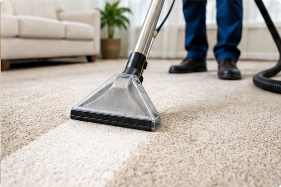 Professional carpet cleaning in a bright family room
