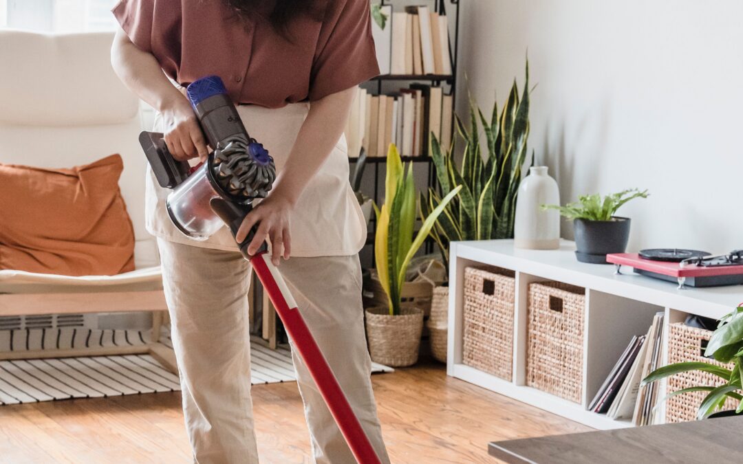 House cleaning in a bright living room for Plainfield IL homeowners
