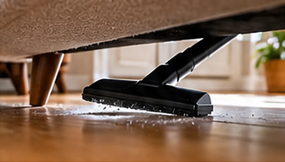 Vacuum cleaning dust and debris under living room furniture